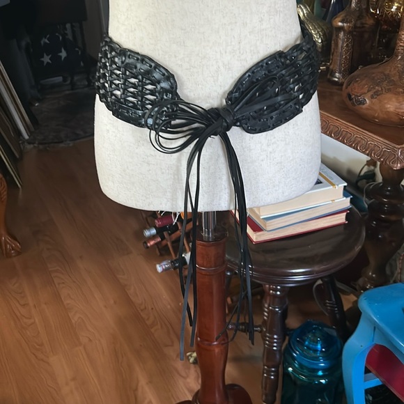 Vintage Wide Black Braided Tie Belt main image 8